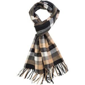 Women's Beige Plaid Super Soft Classic Cashmere Feel Winter Scarves And Wraps